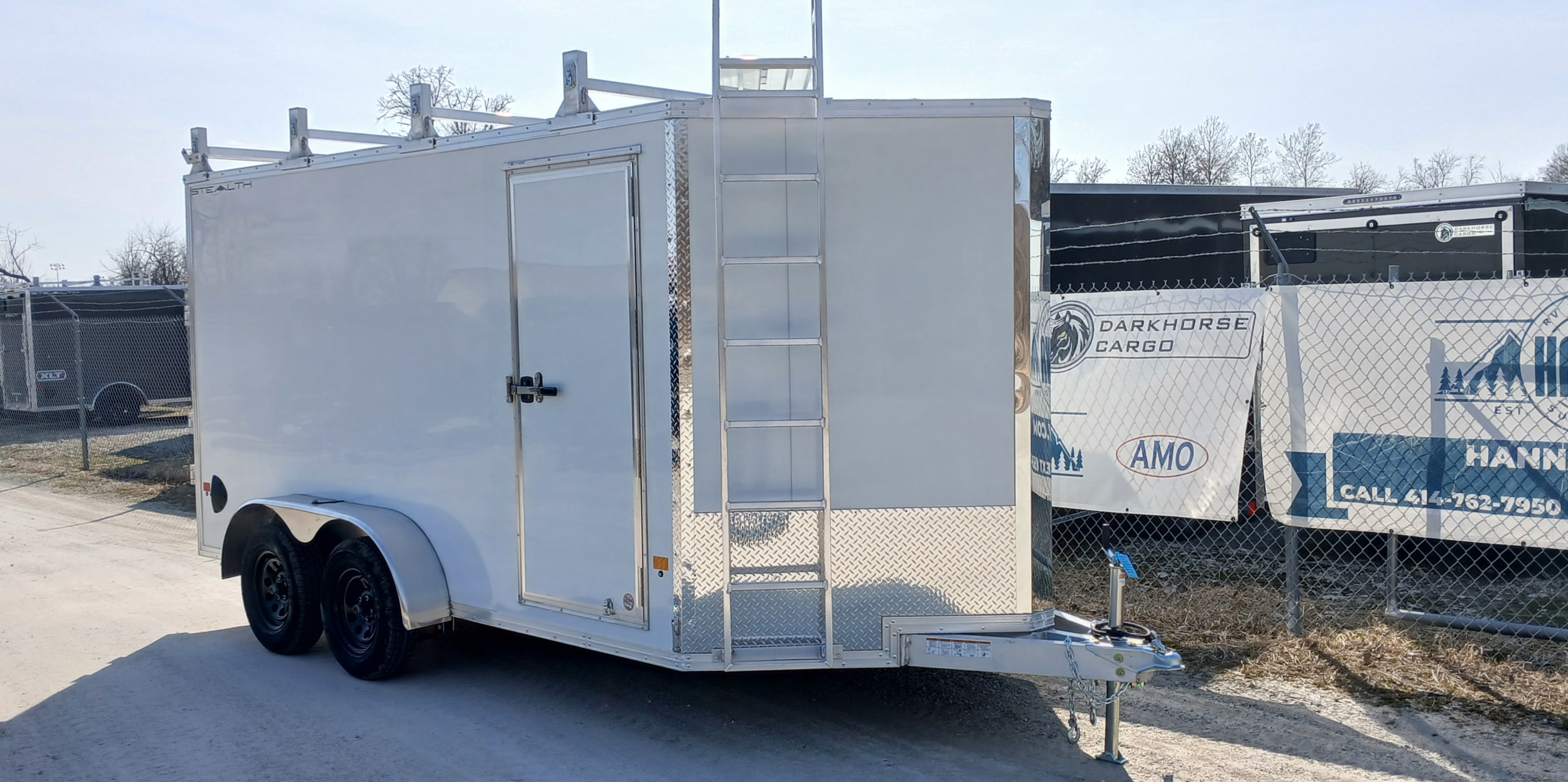 CargoPro Stealth 7 X 14 Aluminum Frame Tandem Axle Ultimate Contractor Cargo Trailer Double Rear Doors, 79 inch Interior Height- White Polycore